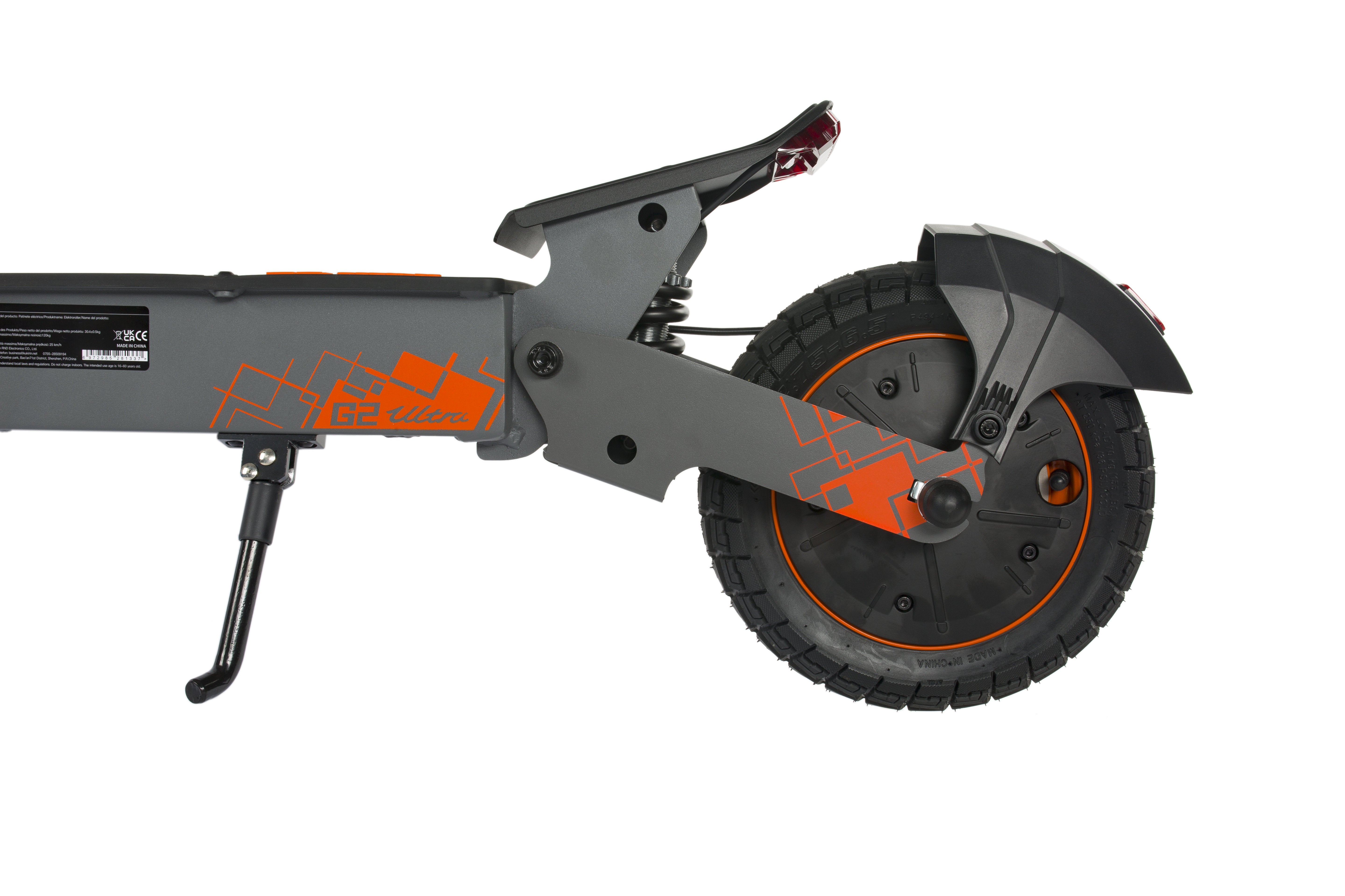 Close-up of a KuKirin G2 Ultra Electric Scooter with visible branding on a white background