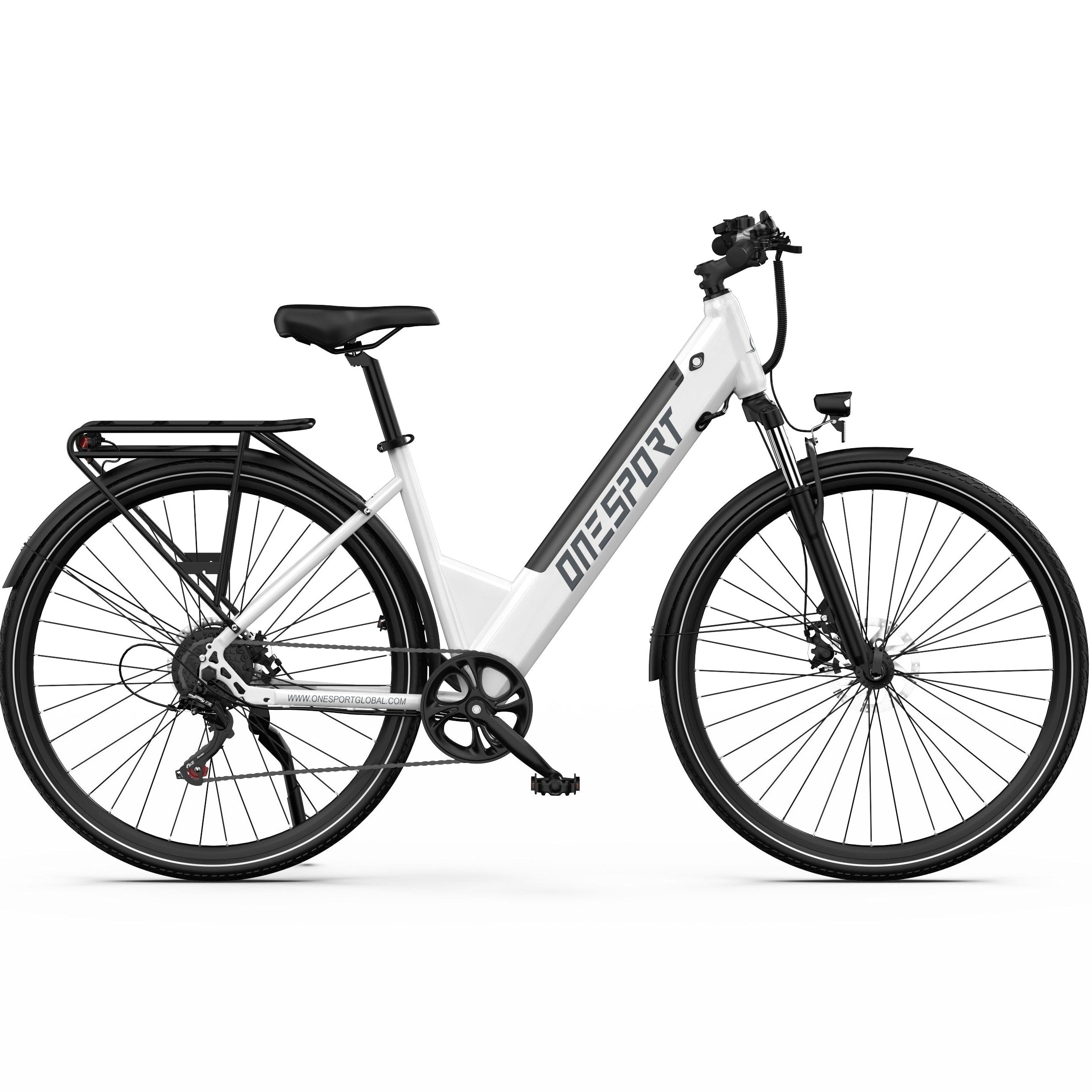White ONESPORT OT12 Urban Electric Bike  with black accents on a white background