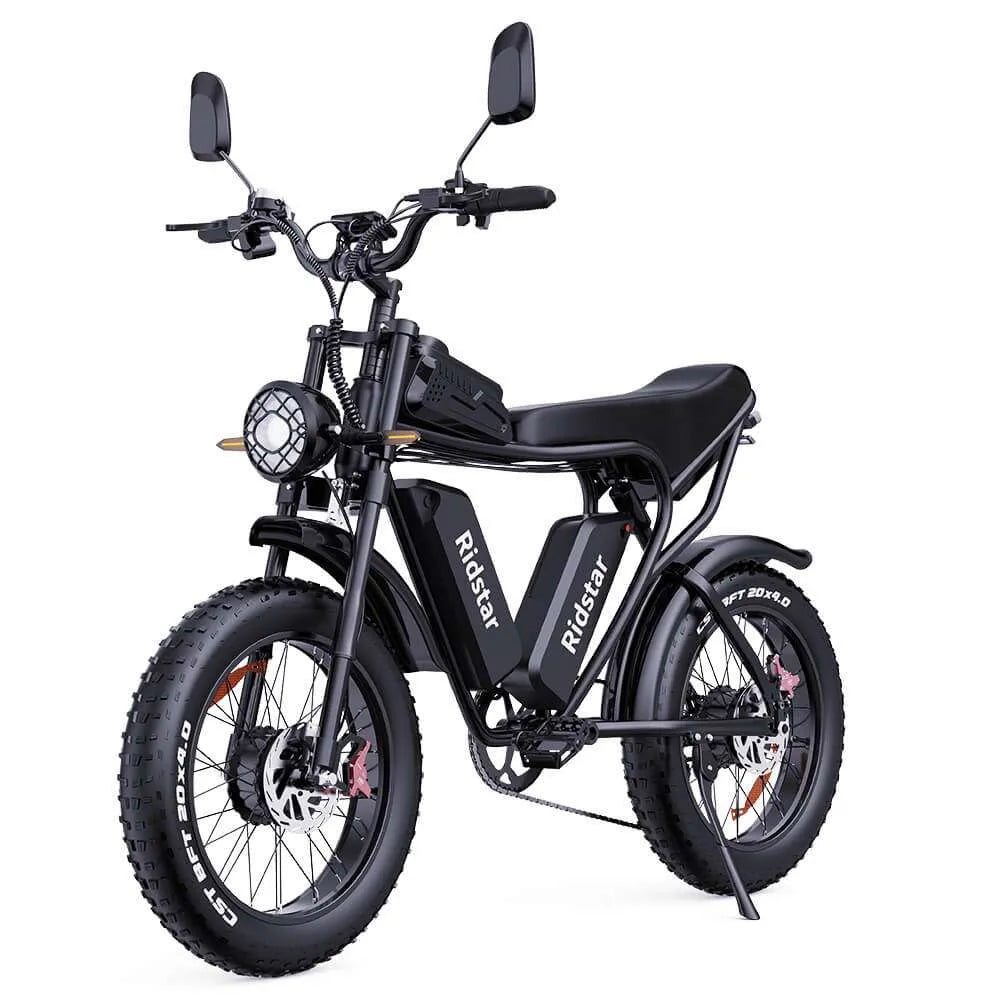 Black Ridstar Q20 Pro Electric Cargo Bike with 'Ridstar' branding on a white background - Pogo Cycles, Ireland