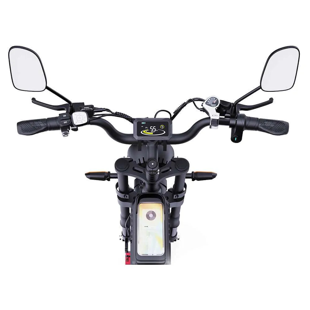 Ridstar Q20 Pro Electric Cargo Bike handlebar with mirrors and digital display on a white background