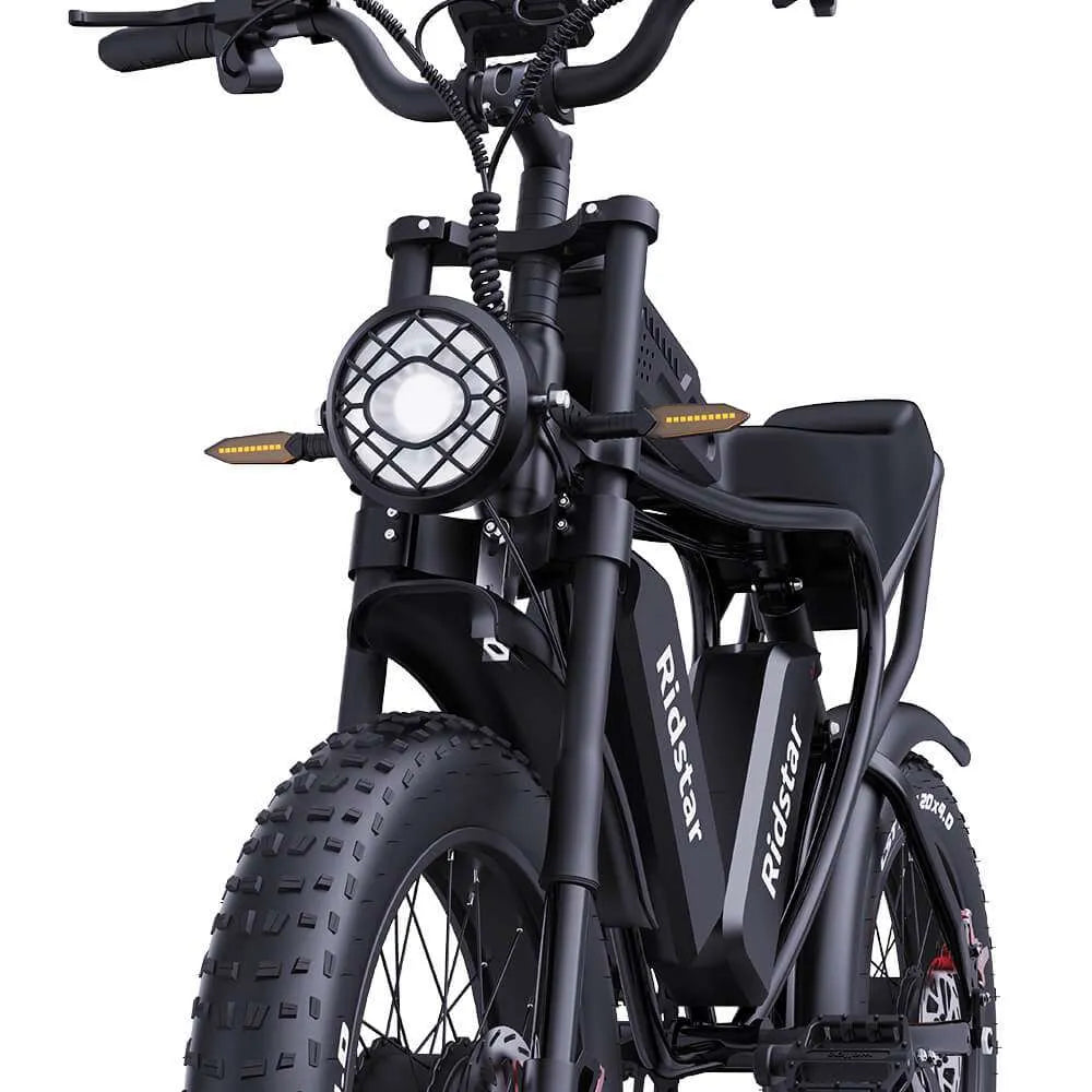 Black Ridstar Q20 Pro Cargo Bike with 'Ridstar' branding on a white background