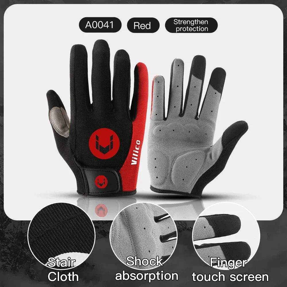 1 Pair Of All-finger Gloves Breathable Shock-proof Touch-screen Bike Gloves Spring And Summer Mountain Bike Road Riding Gloves