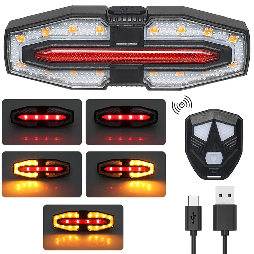 Rechargeable Warning Bike Lights with Turn Signals Cycling Back Light Wireless Remote Control Bike Rear Light for Night Riding