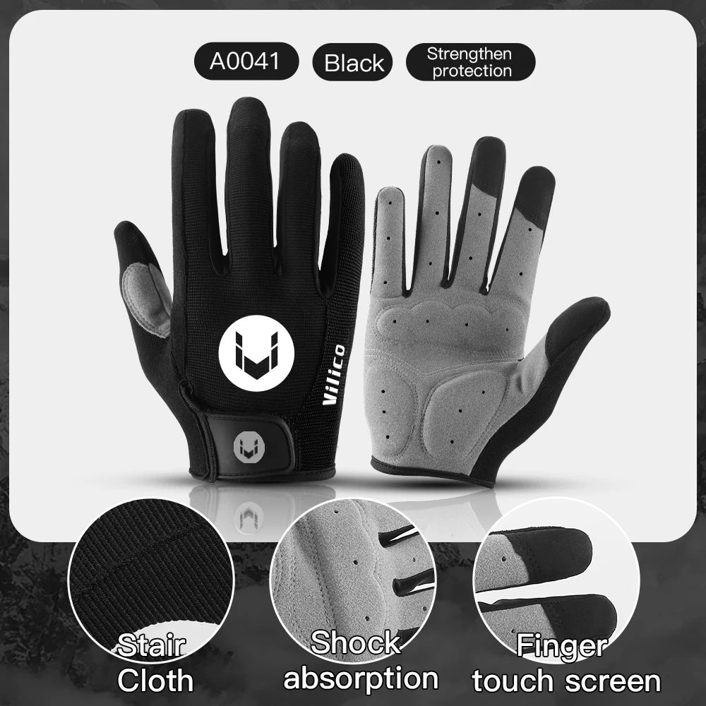 Kyncilor Outdoor Bicycle Anti slip and Sweatproof Long Finger Gloves Breathable and Shock Absorbent Sports Mountain Bike Gloves