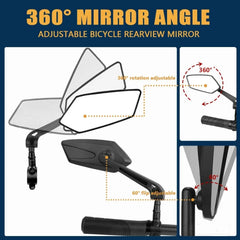 1pair Bicycle Rearview Mirror 360 Rotation Adjustment For Motorcycle Electric Bike Handlebar Reflective Mirror Accessory