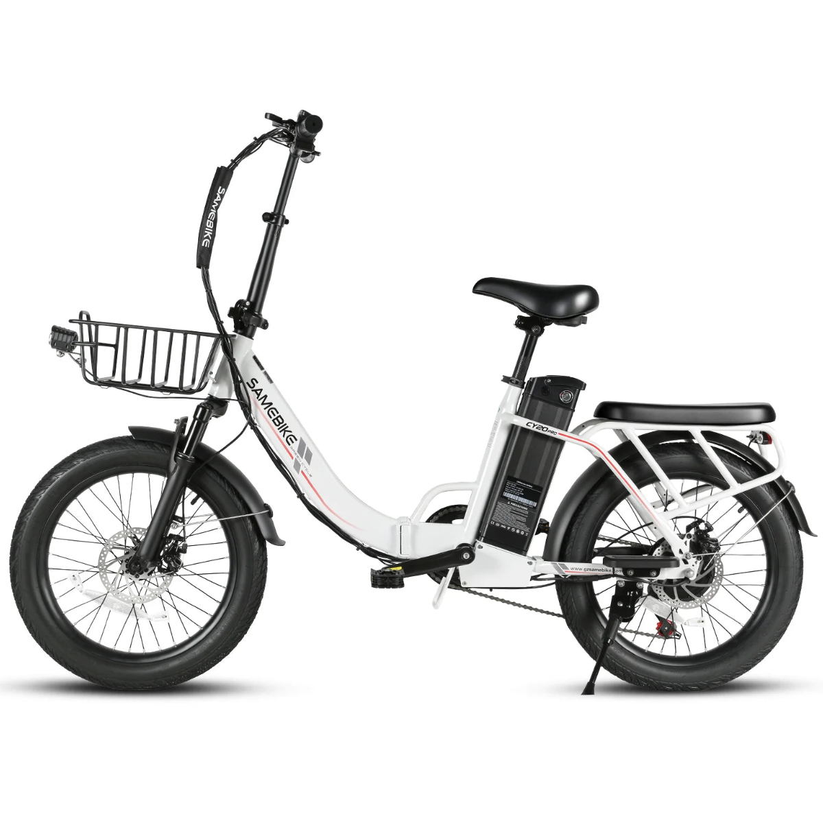 SAMEBIKE CY20 Pro Electric Bike in white with black accents on a white background