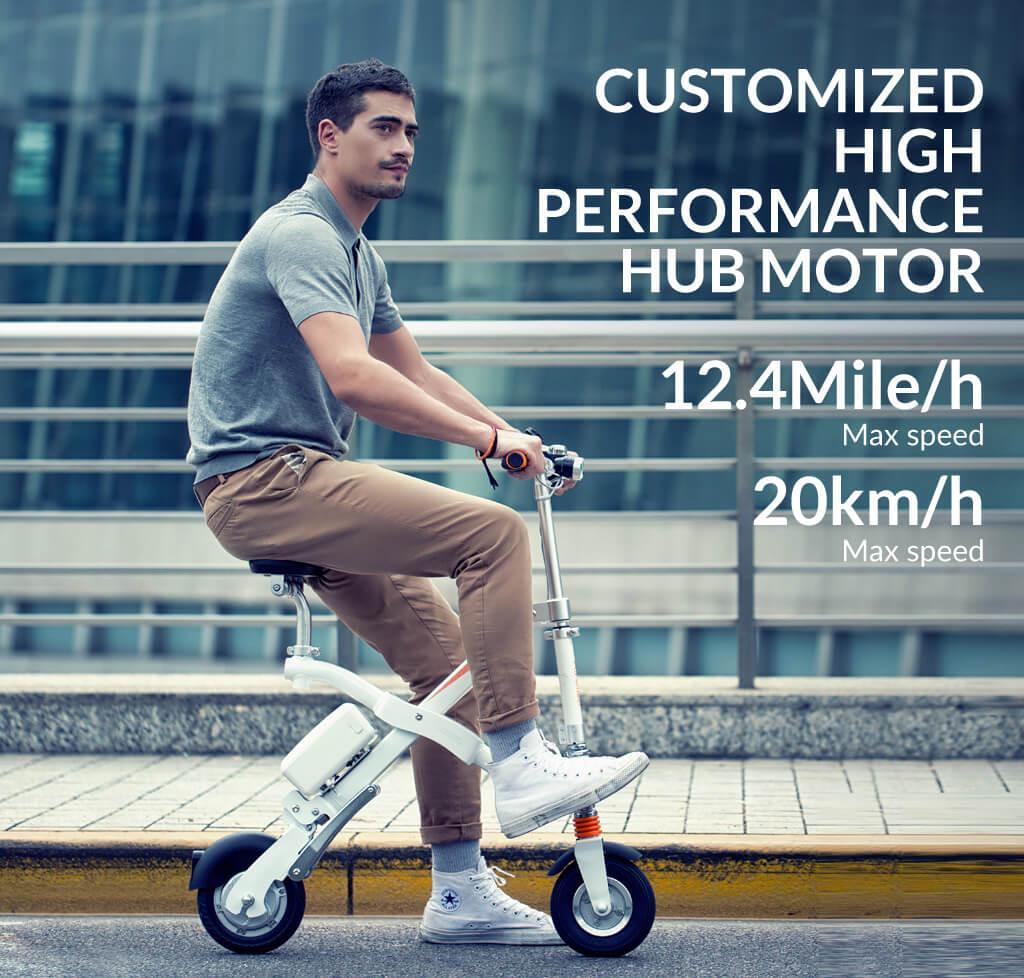 Airwheel E6 folding electric bike in white, side view, city commuting setting