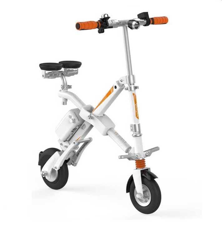 Airwheel E6 folding electric bike white side view with orange handle grips