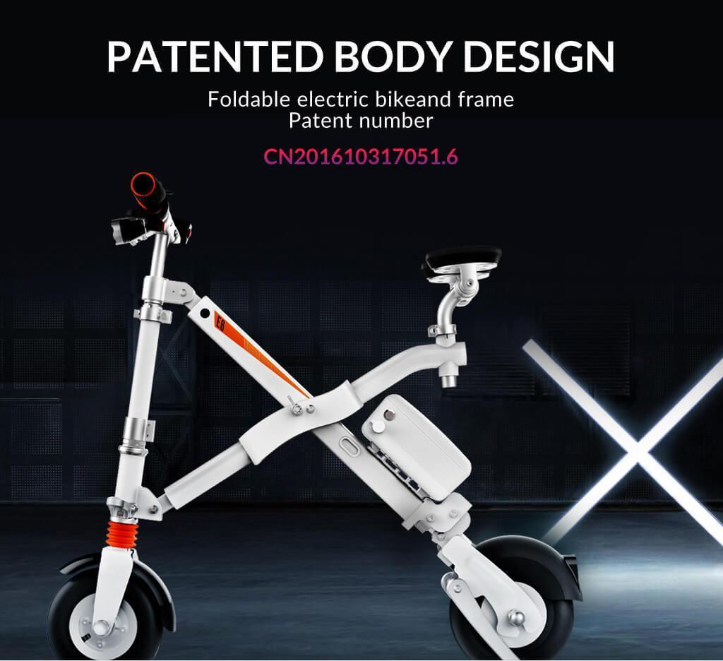 Airwheel E6 folding electric bike white side view against dark background