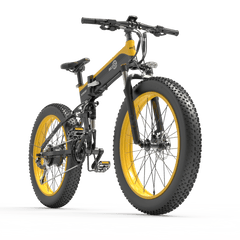 Bezior X1500 mountain electric bike in black and yellow, front side view