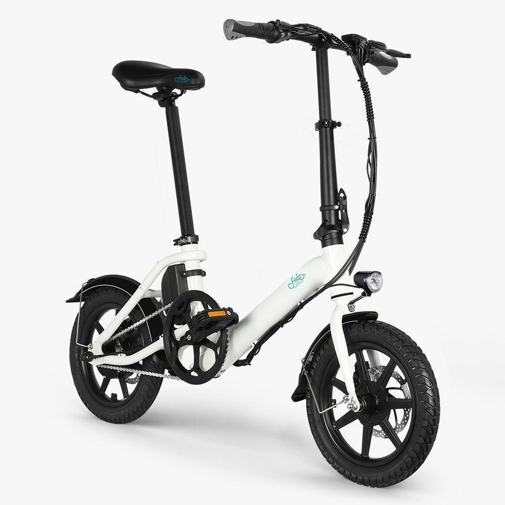 Fiido D3 Pro electric bike with mudguard and front light, white, side view