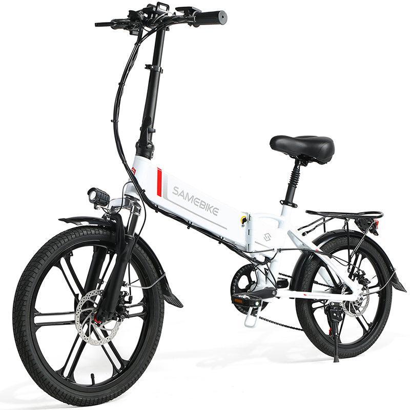 SAMEBIKE 20LVXD30 II electric bike in white, side view showing frame and wheels